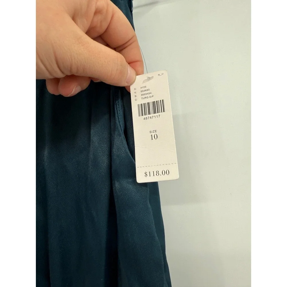 Anthropologie Ett Twa Pants‎ Womens Blue Satin Tie Waist Trousers NEW Sz 10